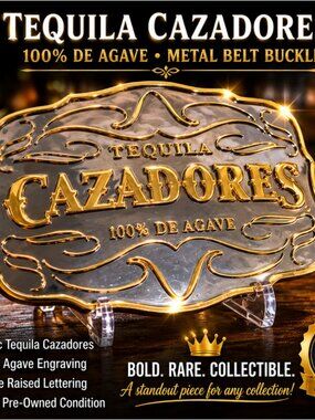 Cazadores Tequila Collectible Belt Buckle Silver Gold Jalisco Mexico Large